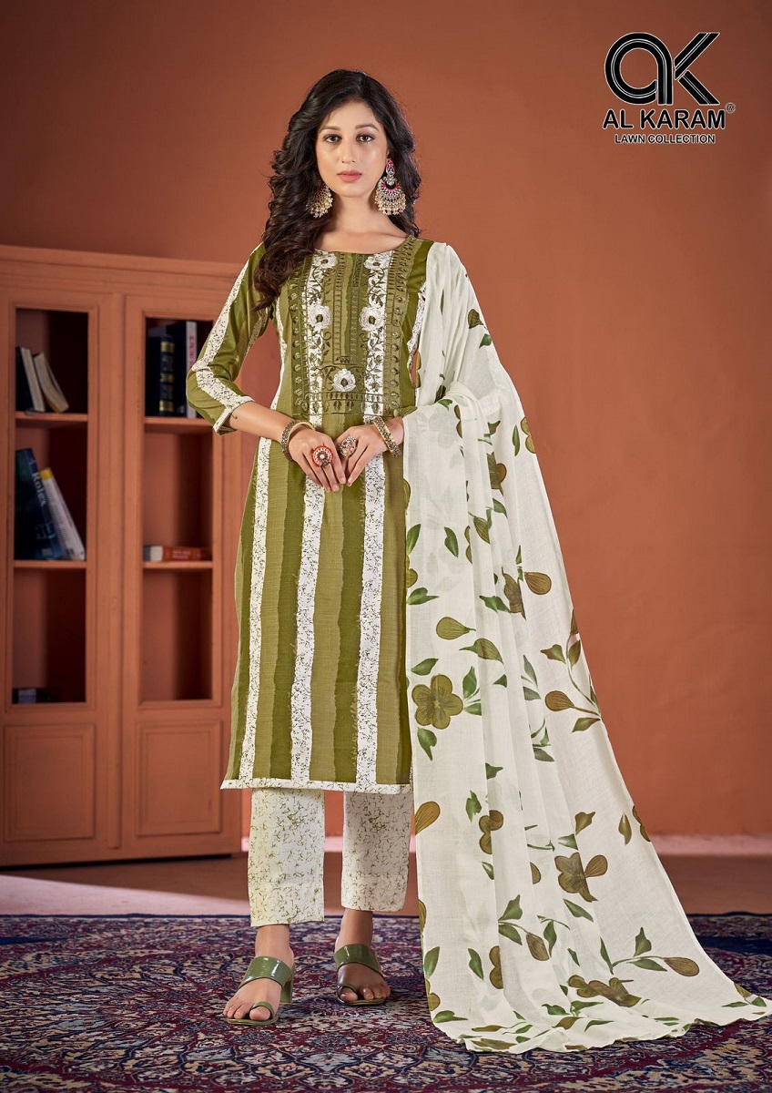 Al Karam Heritage Self Embroidery Karachi Cotton Dress Material